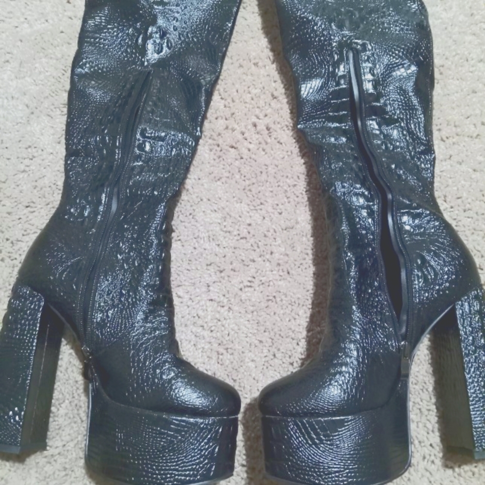 Chunky Block Platform Knee High Boots